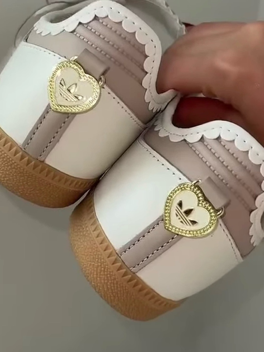 adidas Samba Mary-Jane Sneakers in White and Light Pink with Gum Sole - Picture 3 of 6